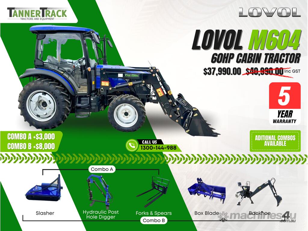 TANNERTRACK - LOVOL TB-2 60HP Cabin, Synchromesh Gearbox 4WD Tractor with 4in1 Loader